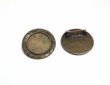 1pz castone base spille clip tondo 30mm,interno 20mm colore bronzo nickel free 