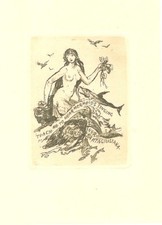  Jarolslav Vodrazka Exlibris Bookplate x N. Santagiuliana acquaforte mermaid 