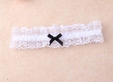 Biancheria Intima sexy donna Giarrettiera in pizzo Bianco con fiocco nero Nuova