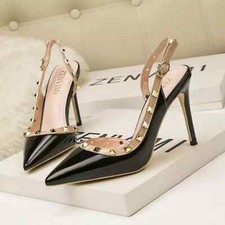 stiletto decolte 10 cm nero borchie alte strass pelle sintetica eleganti 7016