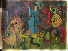 " Caccia/Falconeria " Grande Guazzo Originale, Non Firmato