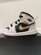 Nike Air Jordan 1 Mid (TD) taglia 4C bianco oro nero bambini piccoli