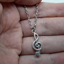 Collana con ciondolo CHIAVE DI VIOLINO 25x10mm Argento catena Acciaio Uomo Donna