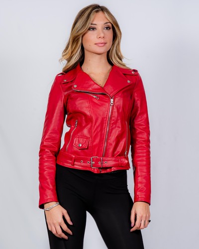 Chiodo pelle donna rosso - chiodo,