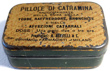 PILLOLE DI CATRAMINA -A.BERTELLI & C-RARA SCATOLA DI LATTA-VINTAGE-D'EPOCA-USATA