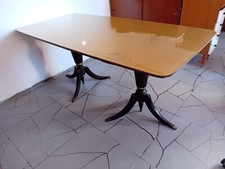 Tavolo vintage anni 50' 60' ripiano in vetro retroverniciato base legno ottone
