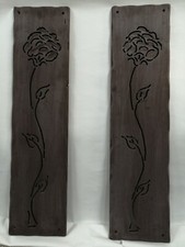 Coppia pannelli decorativo arredo etnico in legno con decoro fiore intagliato