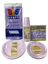PIATTI BICCHIERI TOVAGLIOLI CARTA TOVAGLIA PLASTICA LILLA SET PER 25 PERSONE