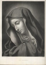 LA MADONNA , di  CARLO DOLCI , incisione su acciaio , 1876 + passepartout