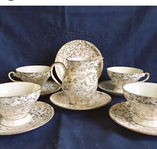 1963 Bavaria Richard Ginori Servizio Tè 4 Tazze Lattiera Tazza Piatto Fiori Oro