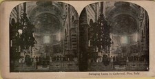 STEREOVIEW STEREOSCOPICA  SWINGING LAMP IN CATHEDRAL PISA ITALY ITALIA