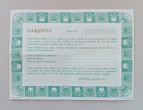 Rolex guarantee warranty paper - rolex,
