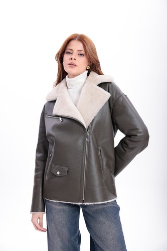 Cappotto donna kaki shearling