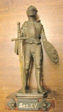 Guerriero armigero in metallo vintage miniatura sec. XV armatura spada mobile