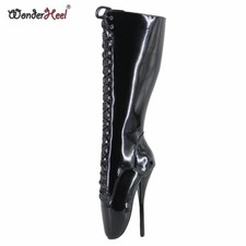 Stivali da ballo classici da donna con tacco a spillo 7" in pelle verniciata fetish clubwear Wonder
