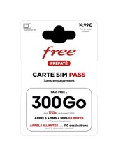 Carte SIM prépayée - Puce Free Appel + SMS + MMS Illimités 300Go DATA Internet