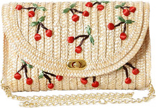 Pochette E Clutch in Paglia Intrecciata Donna Borsa a Tracolla Chic Cherry Da Ra