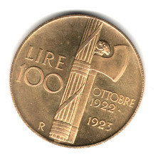 100 LIRE ORO "FASCIONE" - VITTORIO EMANUELE III°  1923 - RIPRODUZIONE NON IN ORO