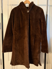 Sheared Mahogany Mink Fur Coat Grooved Edges Real Mink Hooded Women's 8-10 Furs