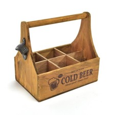 Cestello in legno portabottiglie o bicchieri di birra con apribotiglie integrato