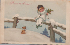 CARTOLINA  AUGURALE BUON ANNO BAMBINI FELICITA REGALI SPERANZA NON VIAGG. (1928)