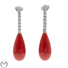 Orecchini oro bianco 18 kt 750 diamanti corallo -921/ST-