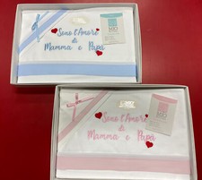 COMPLETO 3PZ LENZUOLINO Culla 100%cotone RIcamo “SONO L’AMORE DI MAMMA & PAPÁ”