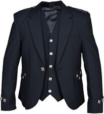 TRUESAGA - Giacca Argyll nera scozzese tessuto lana Barathea con gilet 5 bottoni