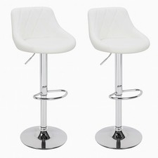 Set 2 Sgabelli Cucina Bar Girevoli Altezza Regolabile Ecopelle Bianco e Acciaio
