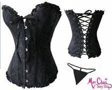 Corsetto Nero con decorazioni floreali nere Donna Burlesque Vintage