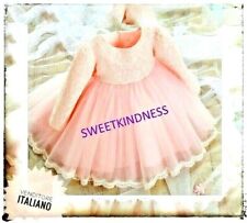  Vestitino Bimba Rosa Principessa in Pizzo compleanno battesimo Baby Pink Dress 