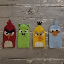 Lotto 4 simpatici pupazzi dito in feltro fatti a mano uccellini arrabbiati giocattoli
