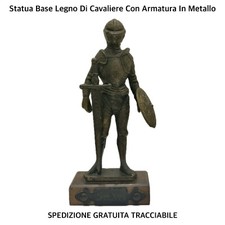 STATUA Statuetta In Metallo Base Legno • GLADIATORE CAVALIERE ARMATURA • SEC XVI