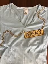 VERSACE VINTAGE ANNI 90 Maglia da donna paillettes Shirt Celeste Cotone Size L