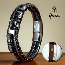 WseSto Bracciale Nero Pelle