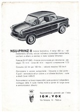NSU PRINZ II NSU PRINZ SPORT COUPE' VOLANTINO BROCHURE PROSPEKT DEPLIANT