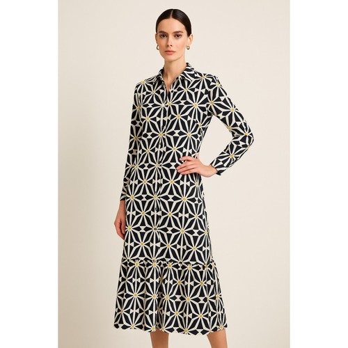 Abito camicia midi geometrica - camicia,