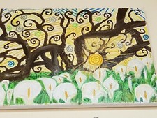 Dipinto Su Tela H 3x30x40 Albero Della Vita  Gustav Klimt  Tramonto Acrilico 