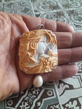  CIONDOLO  CAMMEO  SARDONICO DOPPIO COLORE CON ARGENTO 925 CAMMEO D' EPOCA 