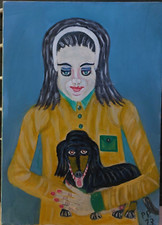 Olio Ritratto Peter Rosa Donna A Basset Arte Naif Trash Arte Nerd Arte