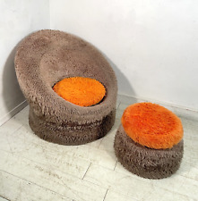 POLTRONA VINTAGE PELO ALTO POUF ARANCIONE GRIGIA DESIGN ARMCHAIR TESSUTO SEDI