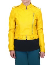 Giacca da Donna Chiodo Vera Pelle Giallo Giubbino Biker Slim Fit VIETRI LEATHER