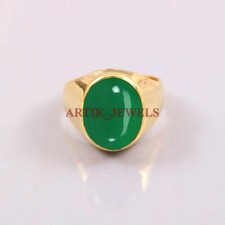 Verde Naturale Onice Gemma Con Placcato Oro 925 Argento Sterling Uomo Ring 4758