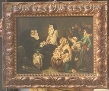 Quadro olio su tela antico “scena Di Carità” di Sergio Cremona Con Cornice