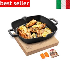 OVERMONT Padella in Ghisa Pre-stagionato - Pentola Utensili da Cucina con Due...