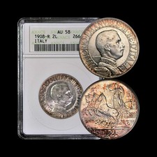 ITALY. 1908, 2 Lire, Silver -
