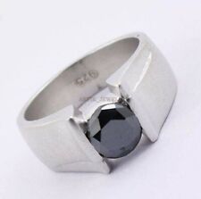 Anello Da Uomo In Argento Placcato Oro Bianco 14K In Onice Nero Naturale #1159