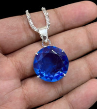 Collana fatta a mano con topazio blu placcato argento 925 set da 10,9"