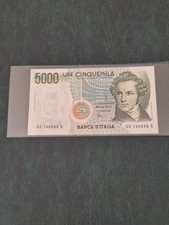 Banconota Lire 5000 cinquemila Bellini Italia D.M. 1996 numeri poker