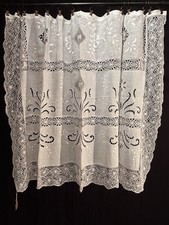 Antica Tenda Tendina Cm140x118 Ricamo Mano E Tombolo . Piccoli Difetti Vedi Foto